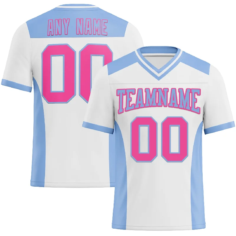 Custom White Pink-Light Blue Mesh Authentic Football Jersey