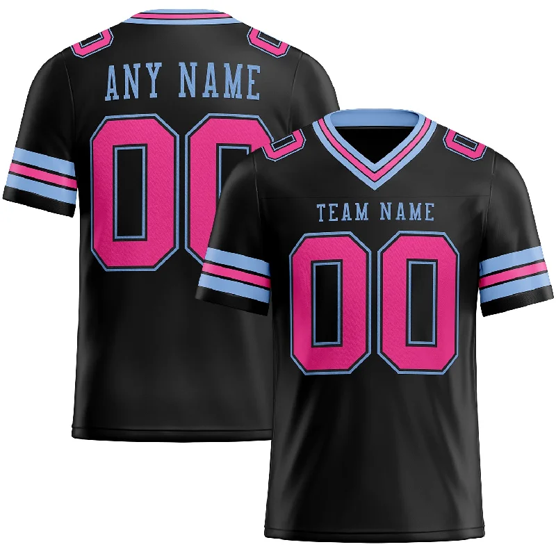 Custom Black Pink-Light Blue Mesh Authentic Football Jersey