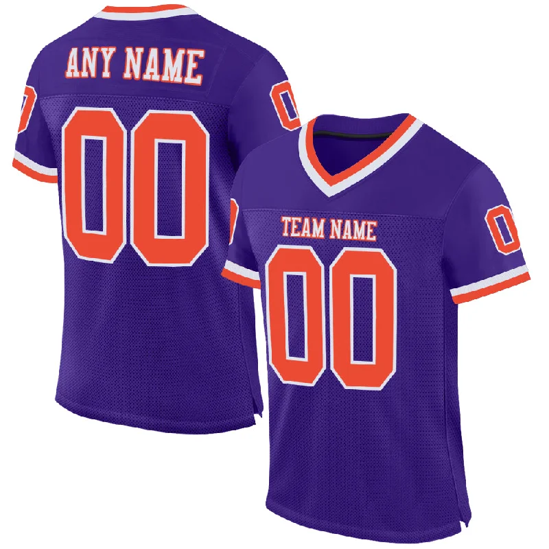 Custom Purple Orange-White Mesh Authentic Throwback Football Jersey