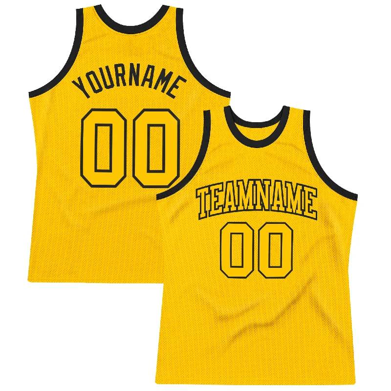 Custom Gold Gold-Black Authentic Throwback Basketball Jersey