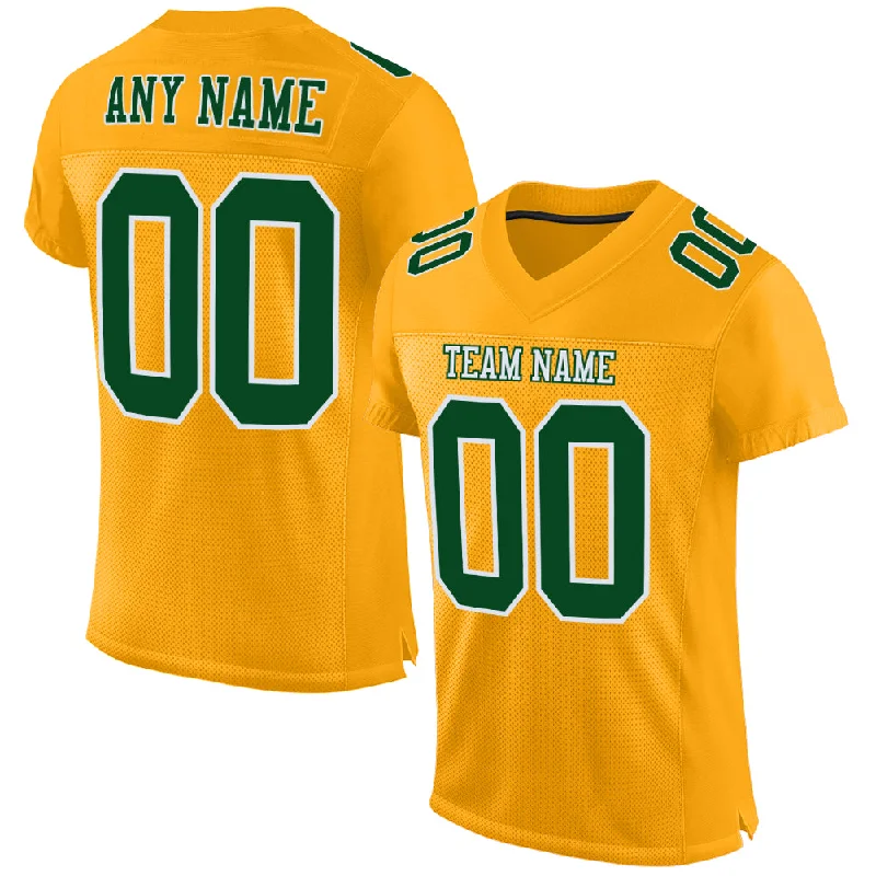 Custom Gold Green-White Mesh Authentic Football Jersey