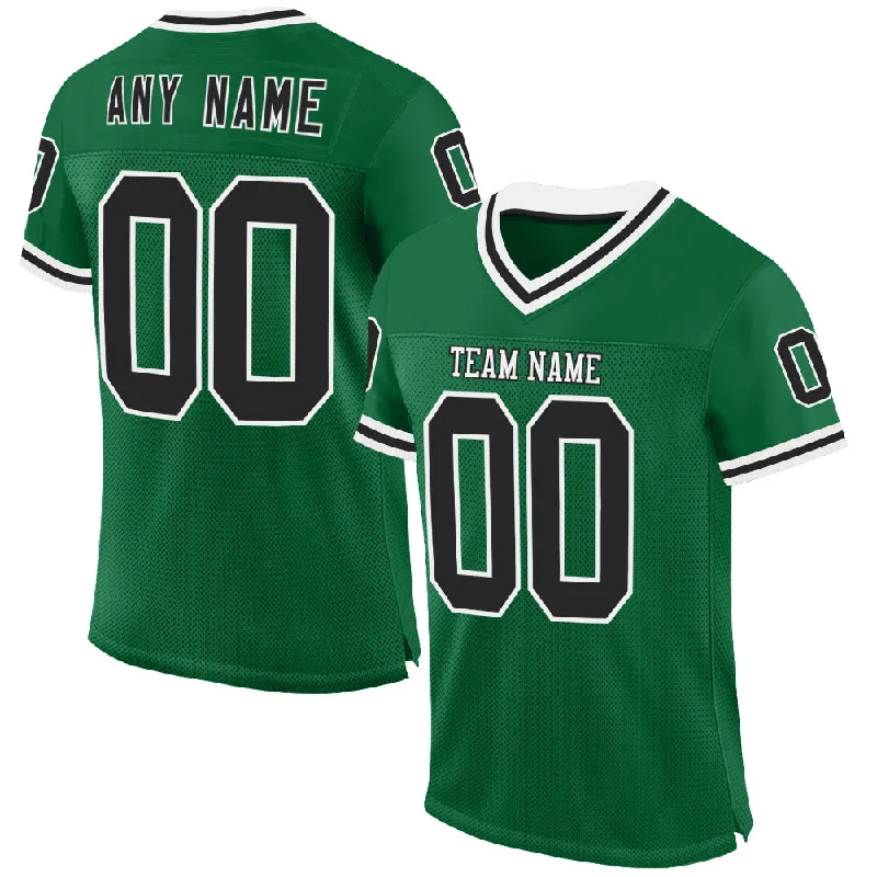 Custom Kelly Green Black-White Mesh Authentic Throwback Football Jersey