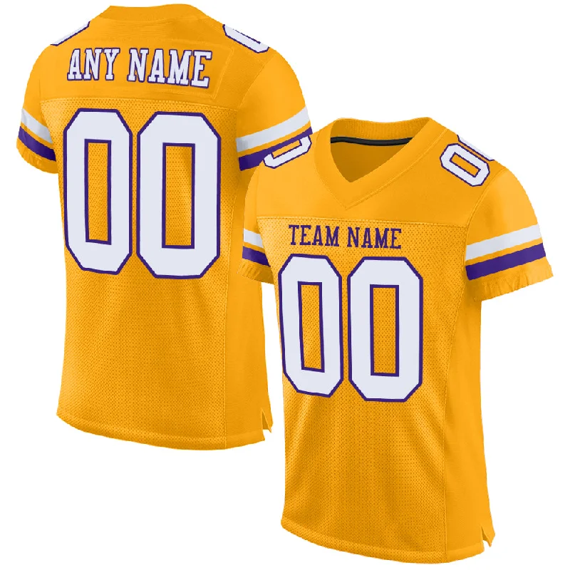 Custom Gold White-Purple Mesh Authentic Football Jersey