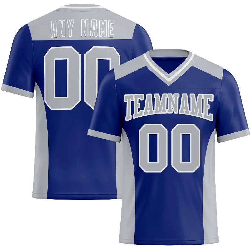 Custom Royal Gray-White Mesh Authentic Football Jersey