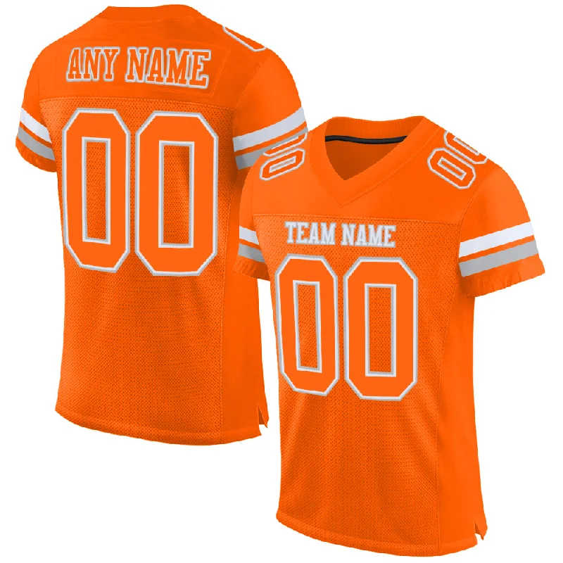 Custom Orange White-Gray Mesh Authentic Football Jersey