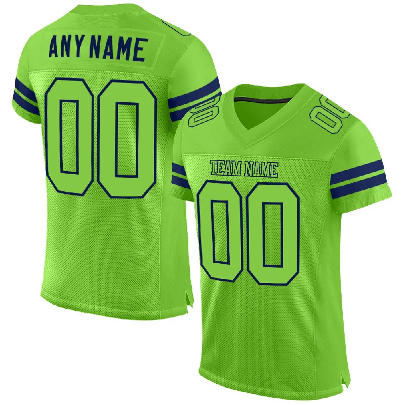 Custom Neon Green Neon Green-Navy Mesh Authentic Football Jersey