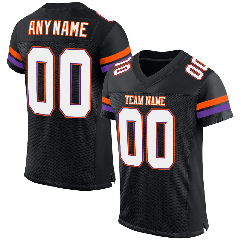 Custom Black White-Orange Mesh Authentic Football Jersey