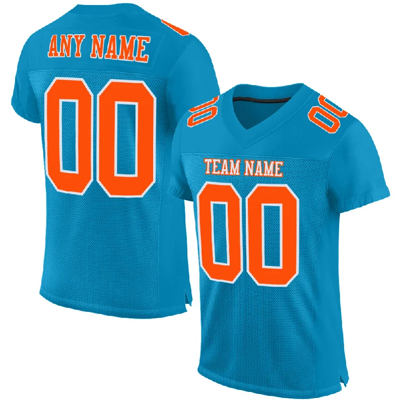 Custom Panther Blue Orange-White Mesh Authentic Football Jersey