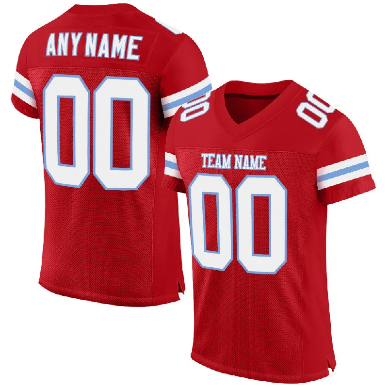 Custom Red White-Light Blue Mesh Authentic Football Jersey