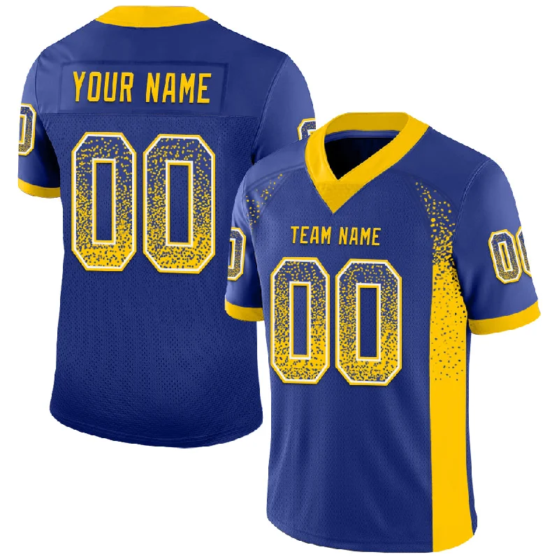 Custom Royal Yellow-White Mesh Drift Fashion Football Jersey