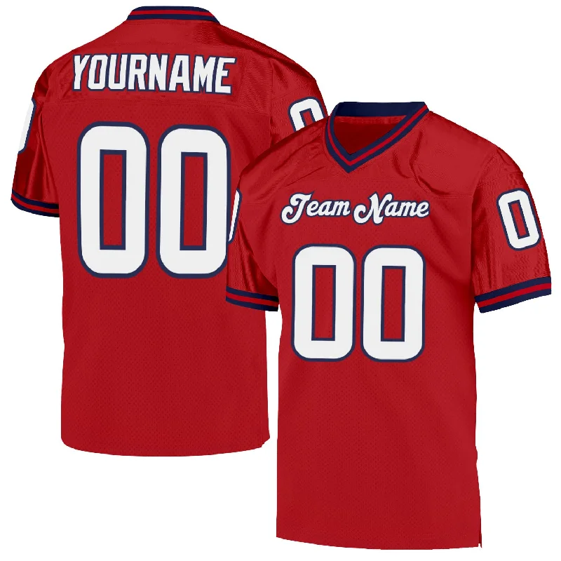 Custom Red White-Navy Mesh Authentic Throwback Football Jersey