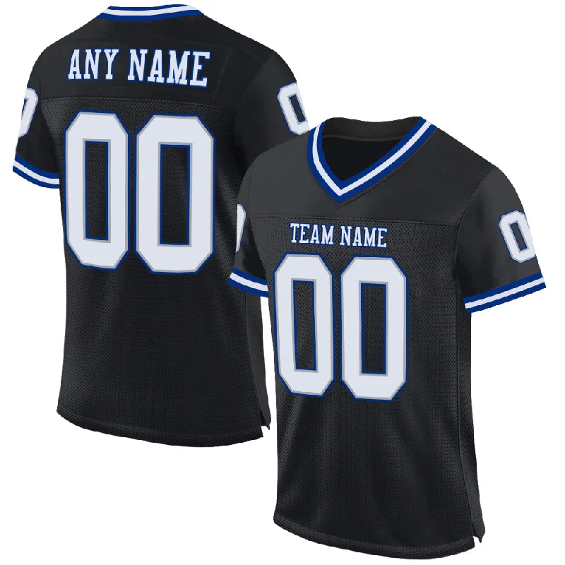 Custom Black White-Royal Mesh Authentic Throwback Football Jersey