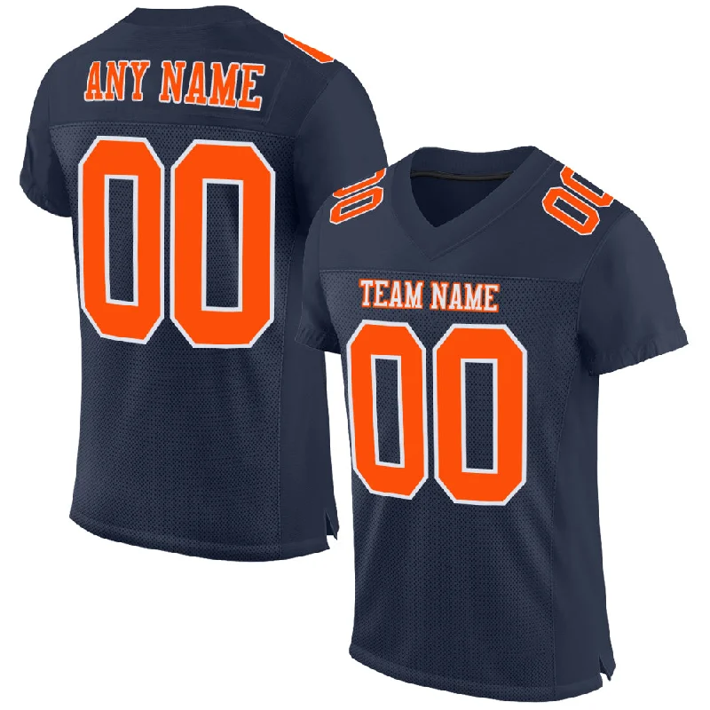 Custom Navy Orange-White Mesh Authentic Football Jersey