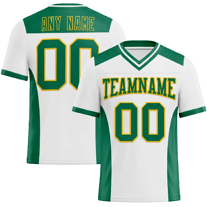 Custom White Kelly Green-Gold Mesh Authentic Football Jersey