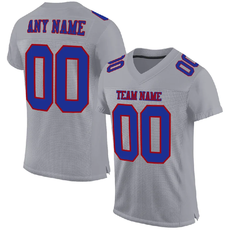 Custom Gray Royal-Red Mesh Authentic Football Jersey