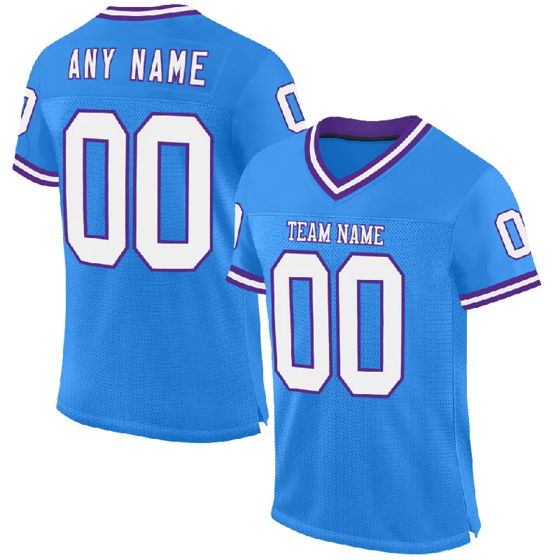 Custom Powder Blue White-Purple Mesh Authentic Throwback Football Jersey