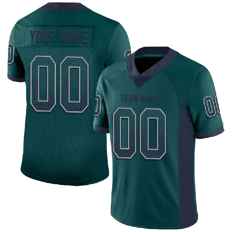 Custom Midnight Green Navy-Gray Mesh Drift Fashion Football Jersey