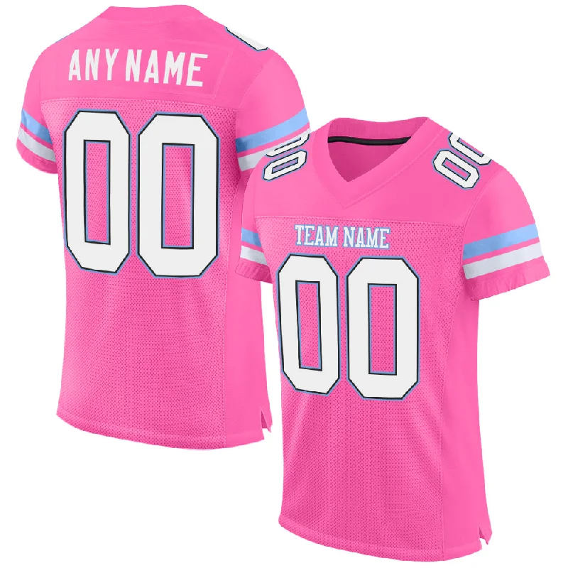 Custom Pink White-Light Blue Mesh Authentic Football Jersey