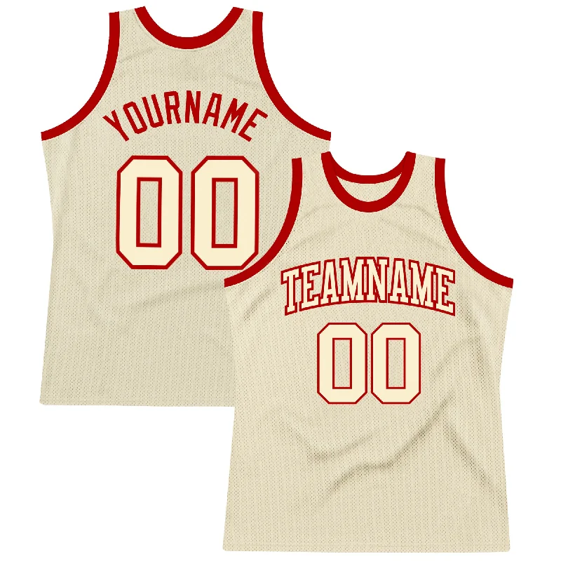 Custom Cream Cream-Red Authentic Throwback Basketball Jersey