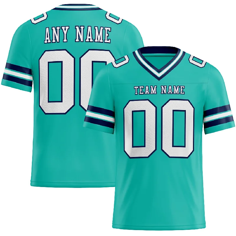 Custom Aqua White-Navy Mesh Authentic Football Jersey