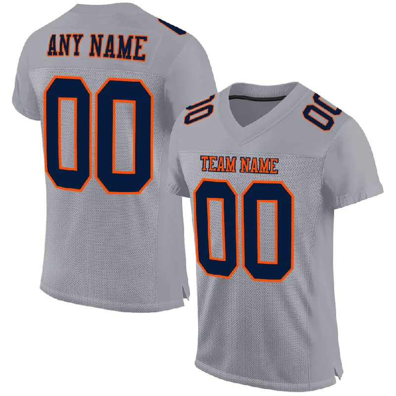 Custom Gray Navy-Orange Mesh Authentic Football Jersey