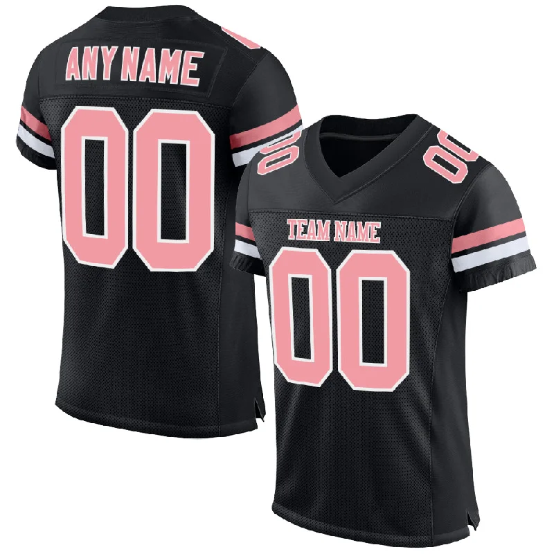 Custom Black Medium Pink-White Mesh Authentic Football Jersey