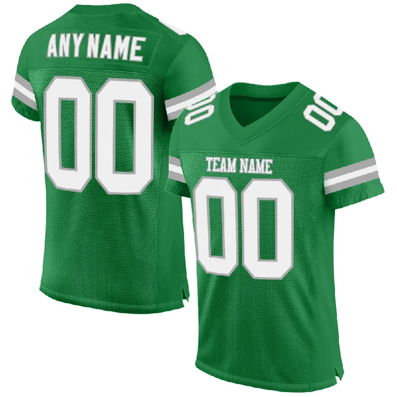 Custom Grass Green White-Gray Mesh Authentic Football Jersey