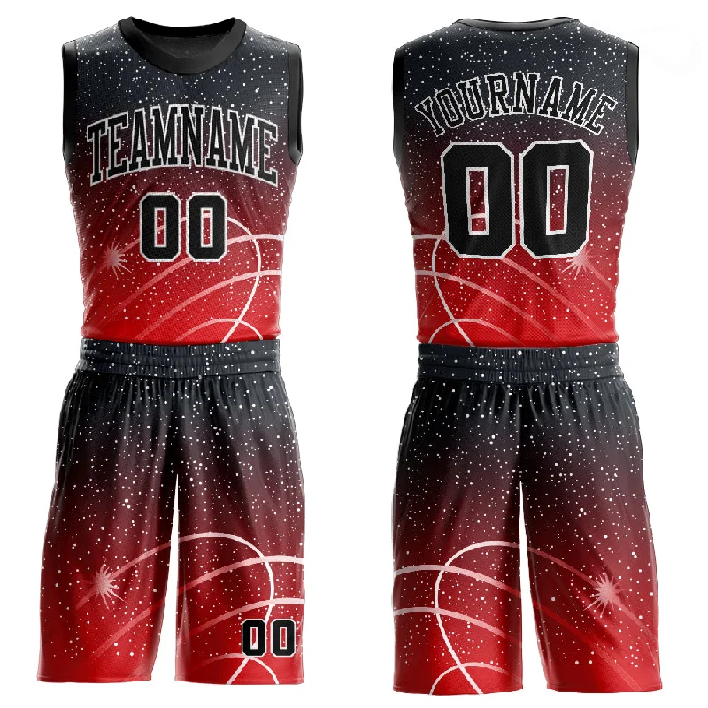 Custom Red Black-White Round Neck Sublimation Basketball Suit Jersey