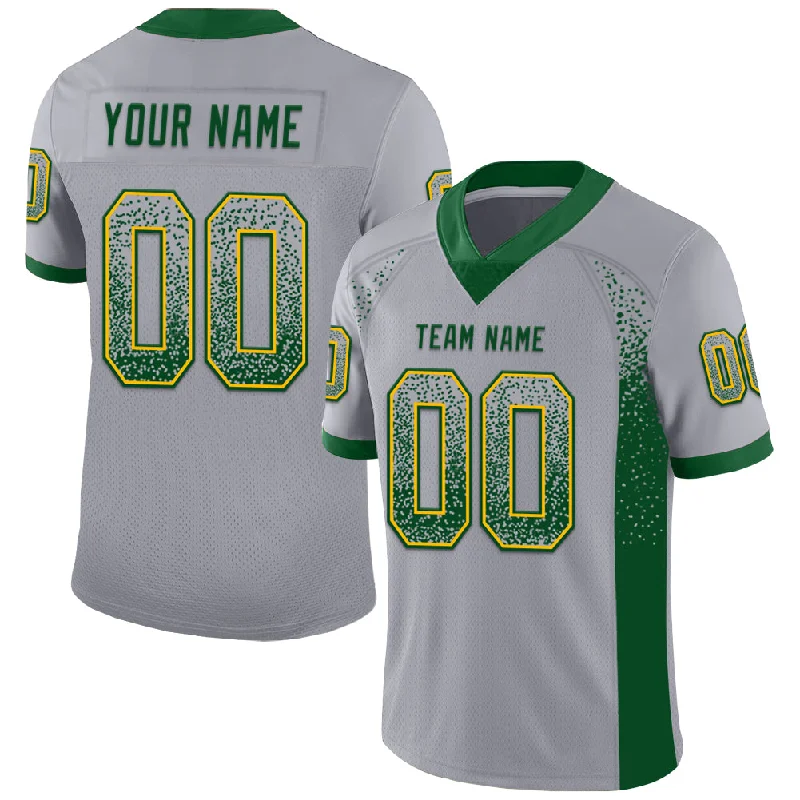 Custom Gray Green-Gold Mesh Drift Fashion Football Jersey