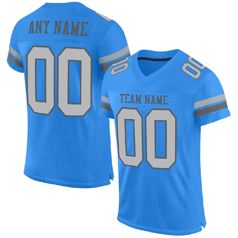 Custom Powder Blue Gray-Steel Gray Mesh Authentic Football Jersey