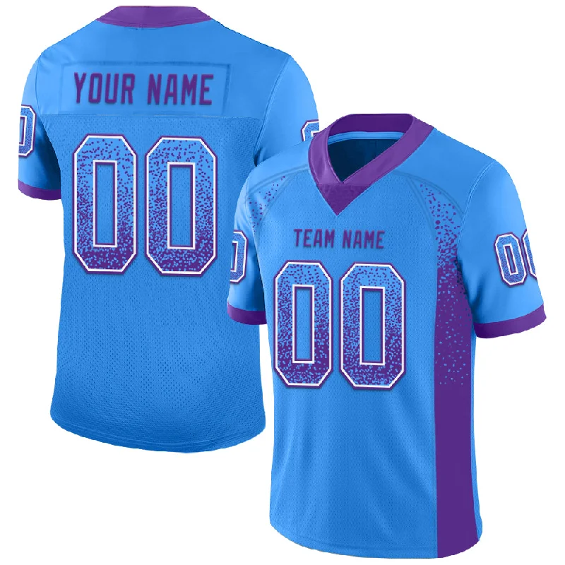 Custom Powder Blue Purple-White Mesh Drift Fashion Football Jersey