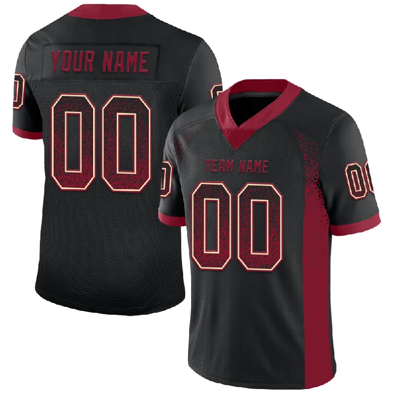 Custom Black Crimson-Cream Mesh Drift Fashion Football Jersey