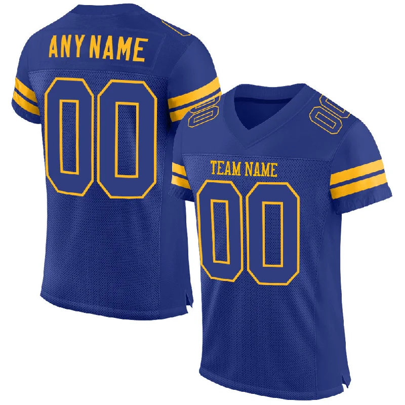 Custom Royal Royal-Gold Mesh Authentic Football Jersey