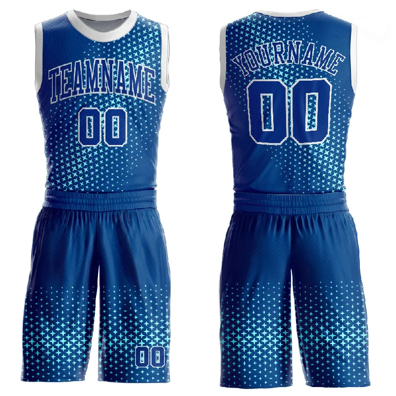 Custom Royal Royal-Teal Round Neck Sublimation Basketball Suit Jersey