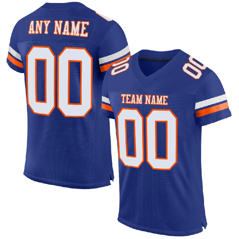 Custom Royal White-Orange Mesh Authentic Football Jersey