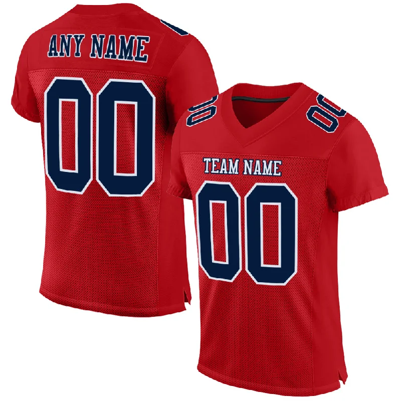 Custom Red Navy-White Mesh Authentic Football Jersey