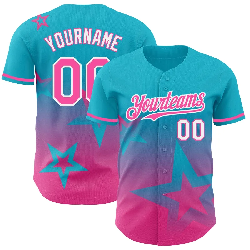 Custom Lakes Blue Pink-White 3D Pattern Design Gradient Style Twinkle Star Authentic Baseball Jersey