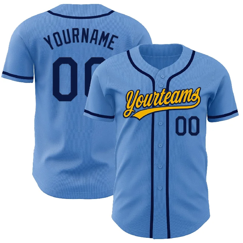 Custom Powder Blue Navy-Gold Authentic Baseball Jersey