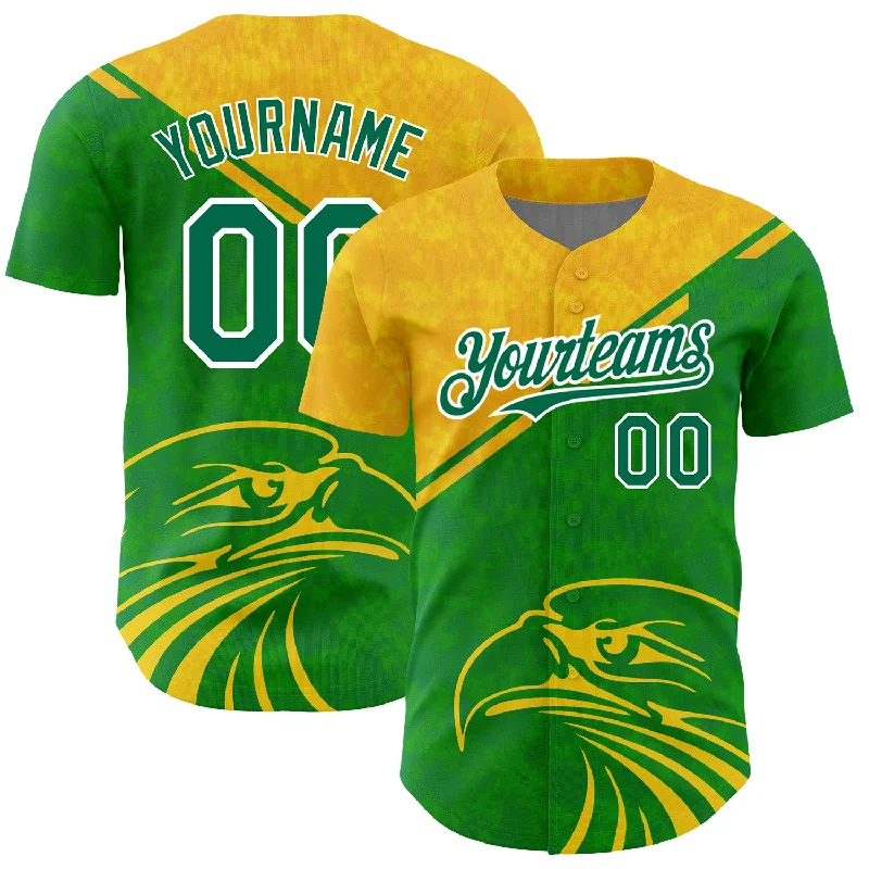 Custom Yellow Kelly Green-White 3D Pattern Design Animal Eagle Authentic Baseball Jersey