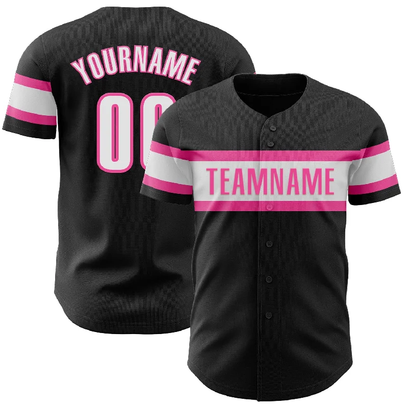 Custom Black White-Pink Authentic Baseball Jersey