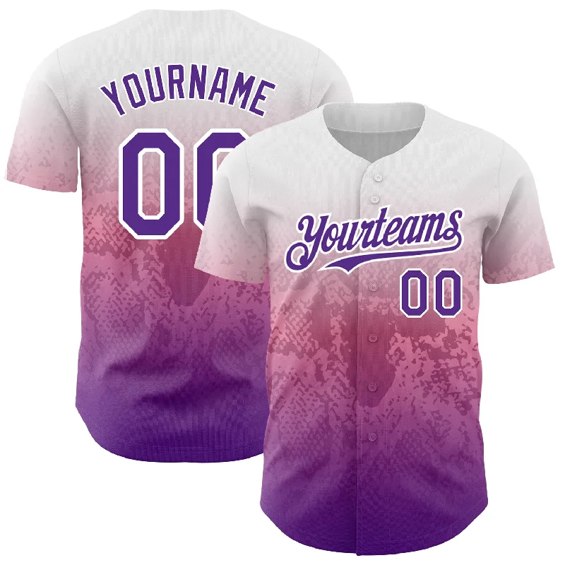 Custom White Purple-Pink 3D Pattern Design Gradient Style Animal Snake Authentic Baseball Jersey