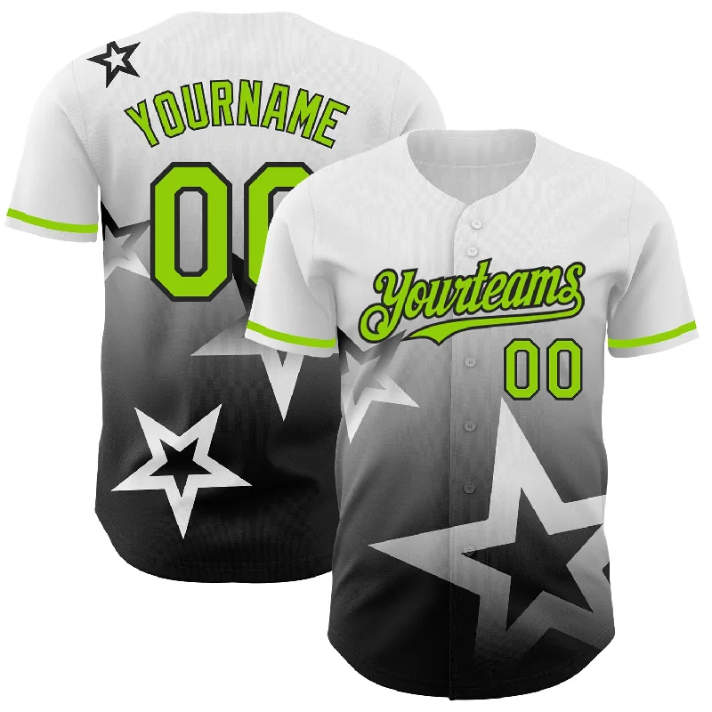 Custom White Neon Green-Black 3D Pattern Design Gradient Style Twinkle Star Authentic Baseball Jersey