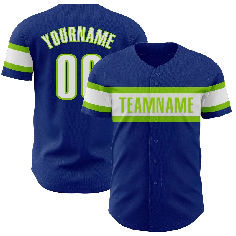 Custom Royal White-Neon Green Authentic Baseball Jersey