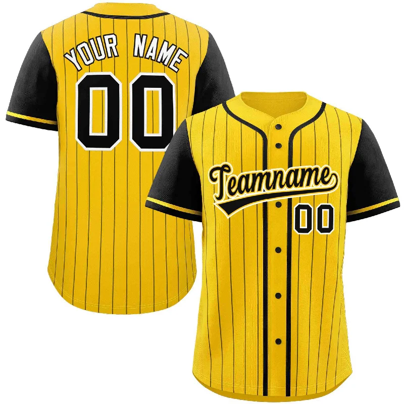 Custom Gold Black Stripe Fashion Raglan Sleeves Authentic Baseball Jersey