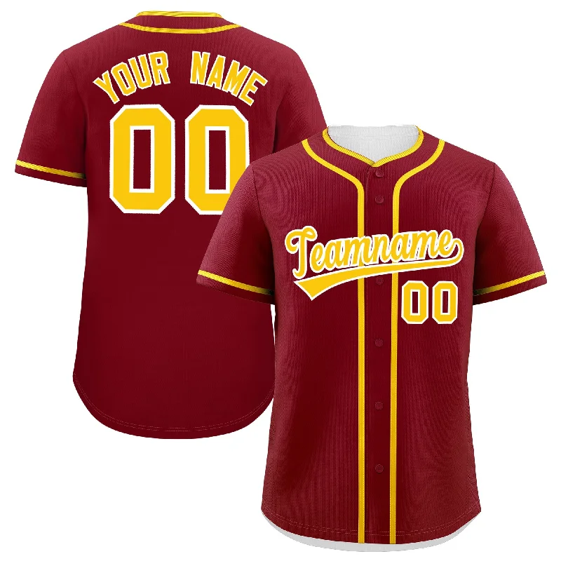 Custom Crimson Gold Personalized Classic Authentic Baseball Jersey