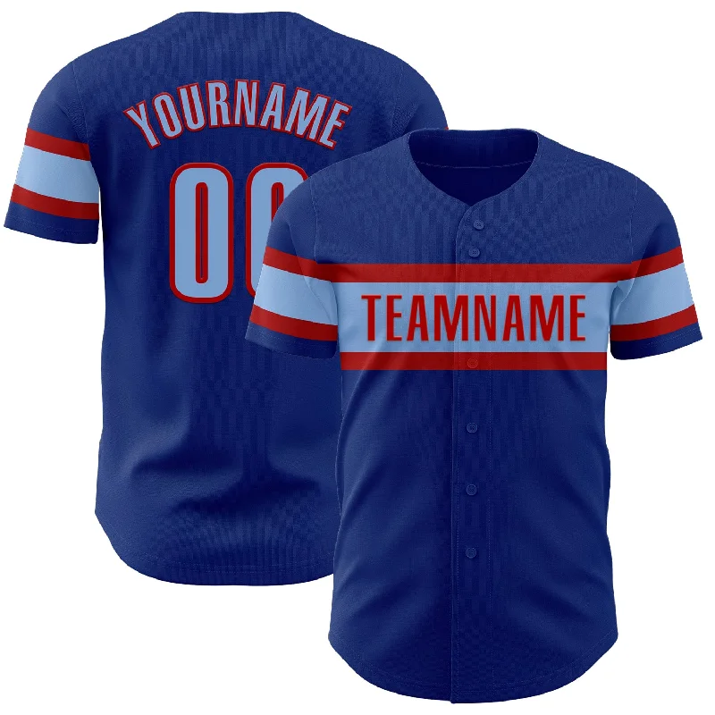 Custom Royal Light Blue-Red Authentic Baseball Jersey