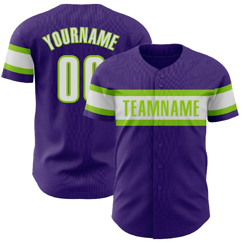 Custom Purple White-Neon Green Authentic Baseball Jersey