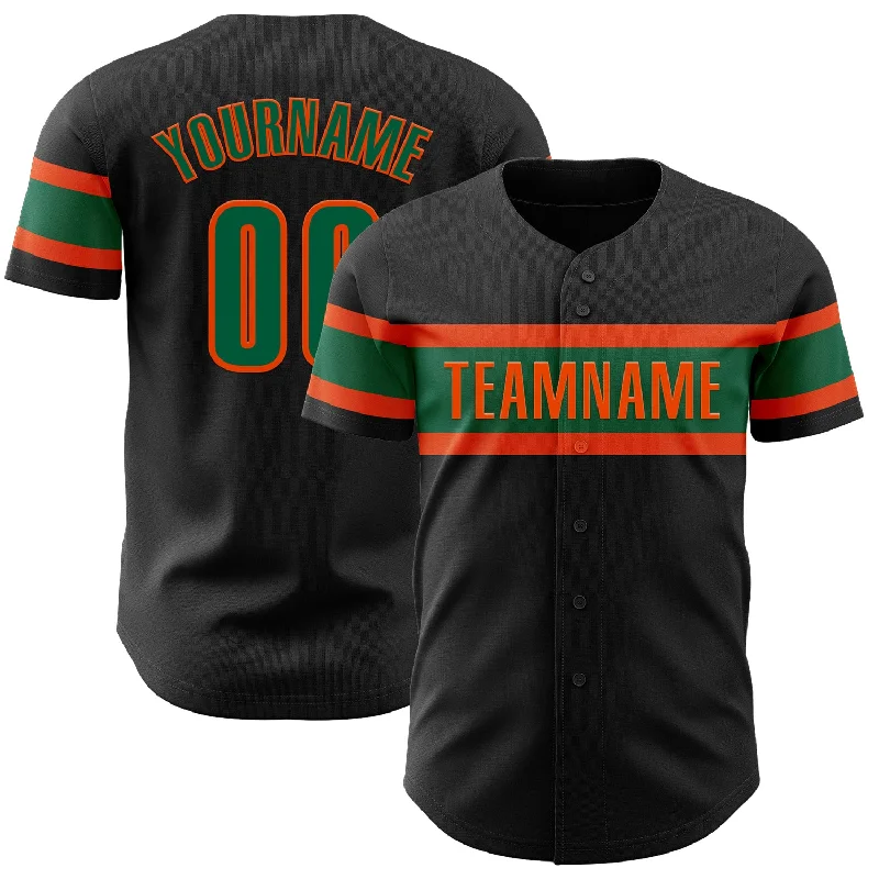 Custom Black Kelly Green-Orange Authentic Baseball Jersey