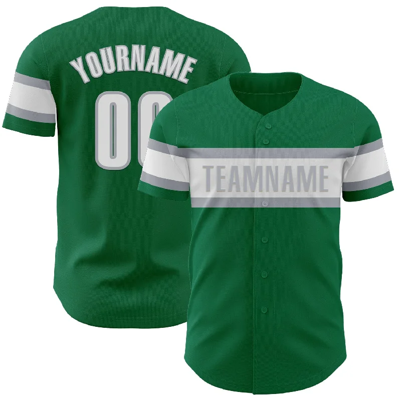 Custom Kelly Green White-Gray Authentic Baseball Jersey