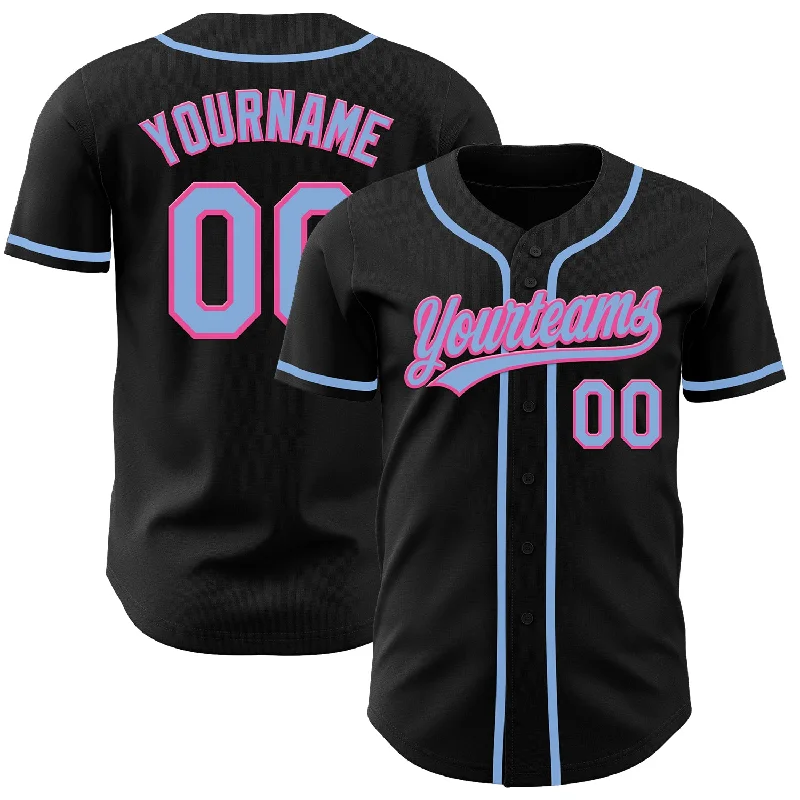 Custom Black Light Blue-Pink Authentic Baseball Jersey